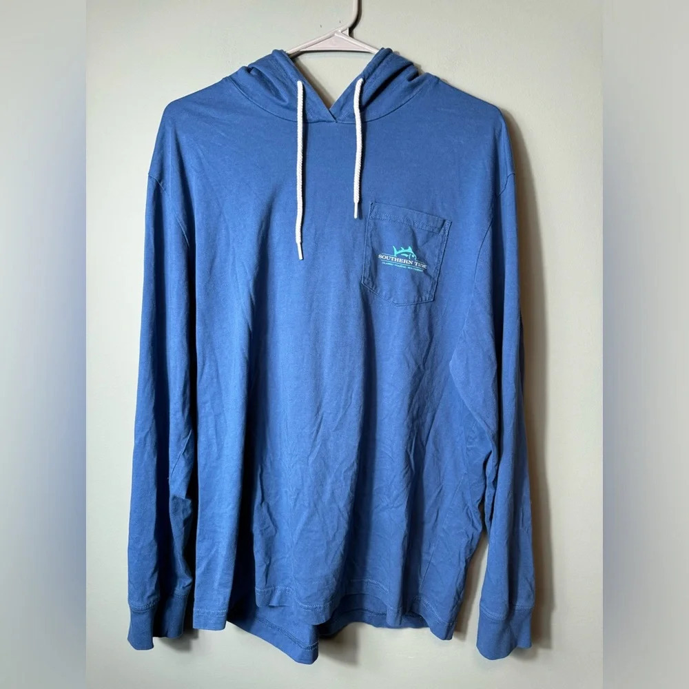 Southern Tide Men’s Long Sleeve Blue Hooded Shirt‎ Large 100% cotton